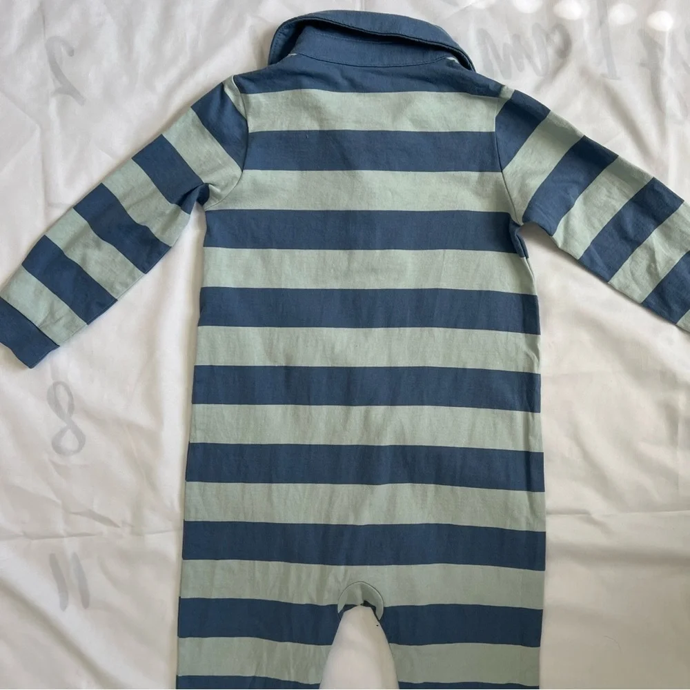 Baby GAP Blue Striped Long Sleeve One Piece Polo Size 18-24 Months